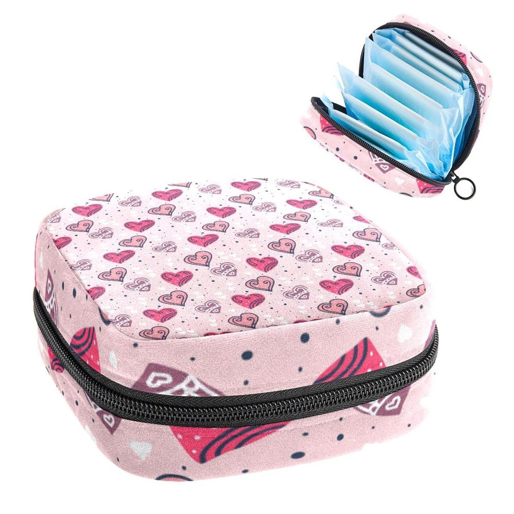 Period Pouch Portable Tampon Storage Bag,Tampon Holder for Purse Feminine Product Organizer,Cute Pink Love Hearts Pattern