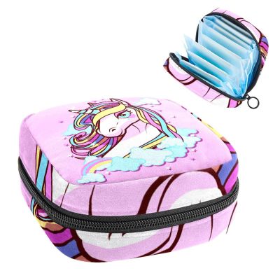 Period Pouch Portable Tampon Storage Bag,Tampon Holder for Purse Feminine Product Organizer,UnicornRainbowPink