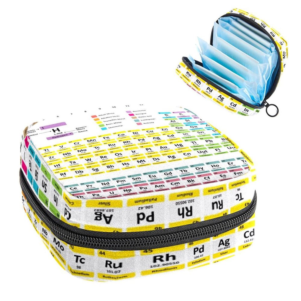 Sanitary Napkin Storage Bag,Portable Sanitary Napkin Storage Pouch,Periodic Table White