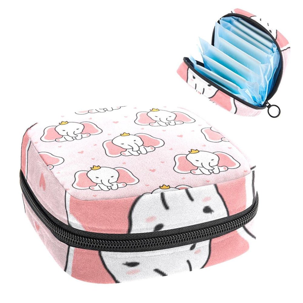 Period Pouch Portable Tampon Storage Bag,Tampon Holder for Purse Feminine Product Organizer,Cute Elephant Pattern