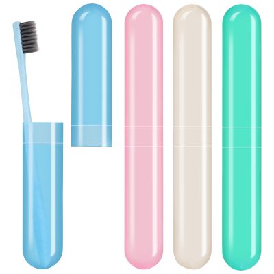 4 Pack Toothbrush Cases Travel Toothbrush Holder Portable Toothbrush Container Case Plastic Toothbrush Carrier Cover Case Toothbrush Protector for Traveling, Bathroom, School, Home, Camping