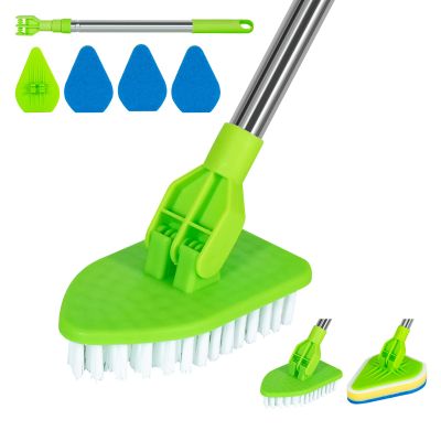Shower Bathtub Tub & Tile Scrubber Cleaning Brush with Long Handle 117 CM - 2 in 1 Scrub Brush Extendable Floor Brush with 3 Sponge & 1 Stiff Bristles Brush for Bathroom Toilet Kitchen Wall (Green)