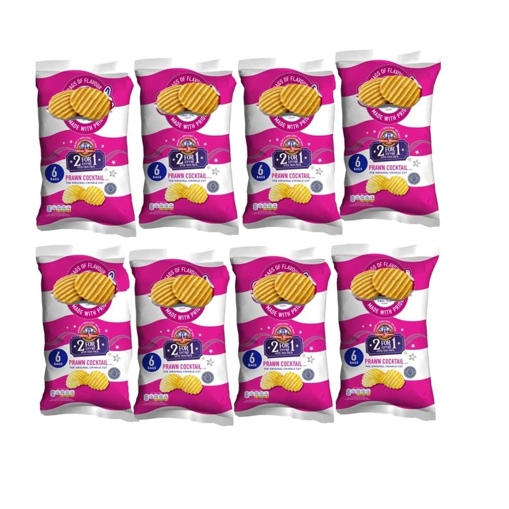 Various Flavor Crisps Chips 6 Pack x 25g (Prawn Cocktail, 08 Packs(48 mini bags))
