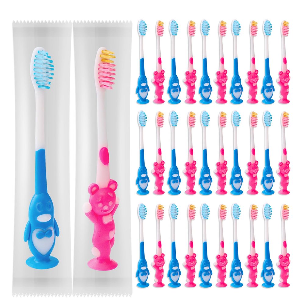 100 pcs Toddler Toothbrush Kids Manual Toothbrush Individually Wrapped Toothbrushes,Kids Toothbrush for Age 2+ Children Toothbrush Set Soft Bristles Boys Girls Toothbrush with Suction Cup