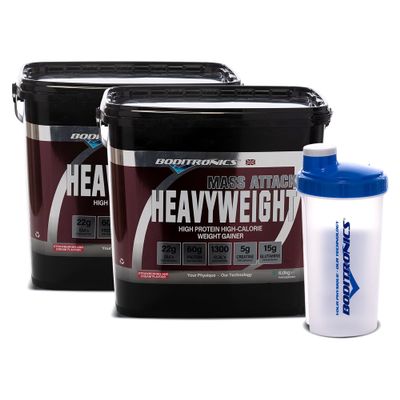 Boditronics Mass Attack Heavyweight Mass Gainer Powder with Free Shaker, High Protein and High Calorie Weight Gainer Protein Powder 5g Creatine, BCAA, Glutamine & Beta Alanine (Strawberries & Cream)