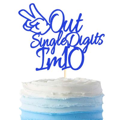 Arthsdite Out Single Digits I'm 10 Cake Topper Double Digits 10 Cake Decoration Happy 10th Bithday Decorations for Boys Girls 10th Birthday Decorations - Dark Bule Glitter