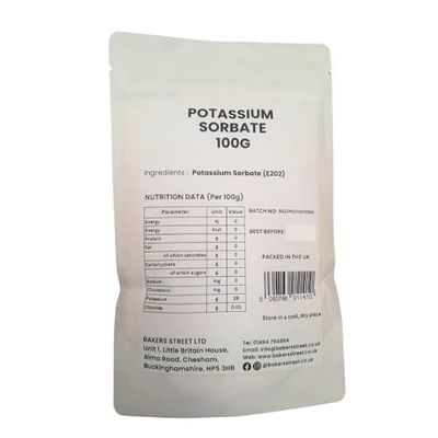 Potassium Sorbate 100g by Bakers Street Food Grate Non-GMO Gluten Free Mould Inhibitor Perfect for Make Cake