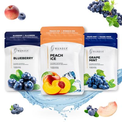Wunder Flavoured Toothpicks - Fruit Crush Pack - 3 x 100 Flavor Tooth Picks in Metal Boxes - Long-Lasting Flavour - Fresh Breath - Helps Reduce Nail-Biting - Supports Smoke-Free Moments - Sugar-Free