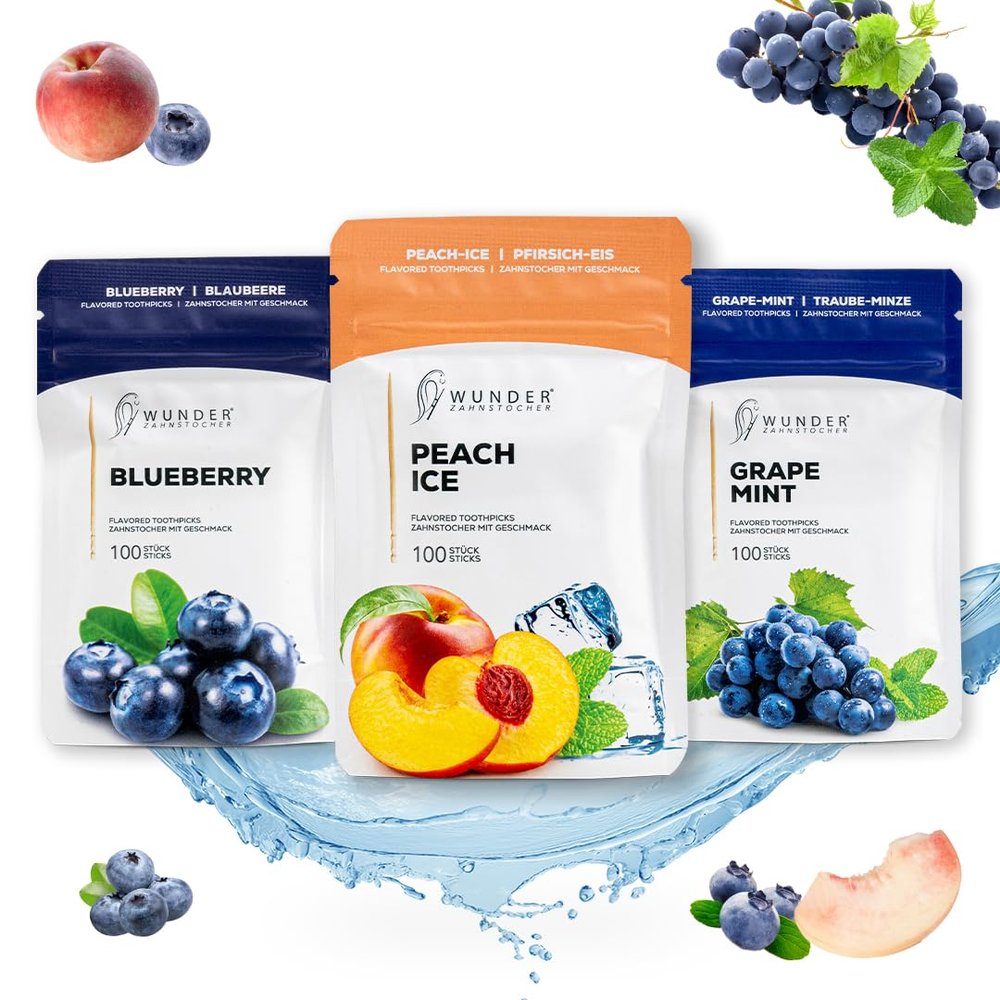 Wunder Flavoured Toothpicks - Fruit Crush Pack - 3 x 100 Flavor Tooth Picks in Metal Boxes - Long-Lasting Flavour - Fresh Breath - Helps Reduce Nail-Biting - Supports Smoke-Free Moments - Sugar-Free