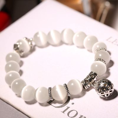 10mm White Green Purple Black Crystal Stone Beads Women's Bracelets Vintage Bracelet,White Opal