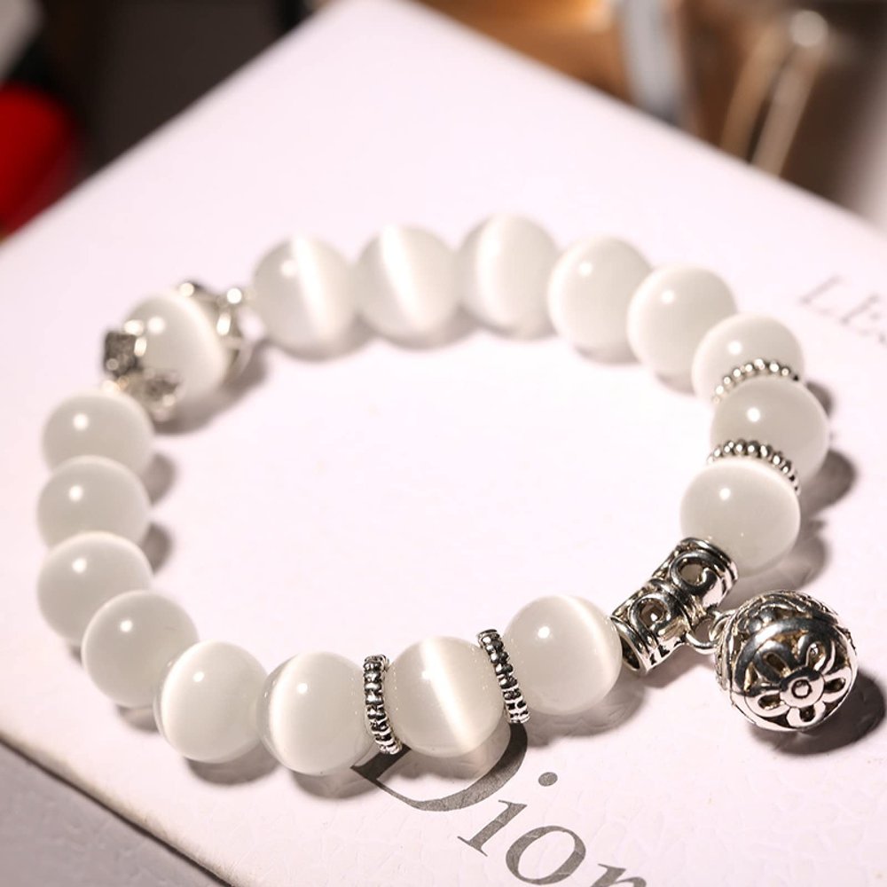 10mm White Green Purple Black Crystal Stone Beads Women's Bracelets Vintage Bracelet,White Opal