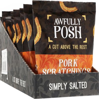 Awfully Posh Pork Scratchings (10x40G) | Simply Salted Delightful Pork Scratchings Snack | Made Using Prime Cuts, No Nasties | A Bag of Perfectly Even Strips of Meaty Goodness | A Cut Above the Rest!