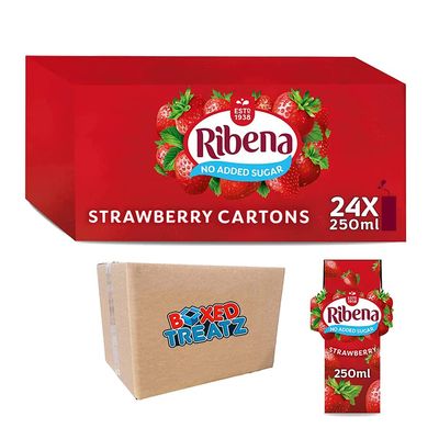 Ribena Strawberry Flavour Fruit Juice 24x 250ml Real Fruit | Rich In Vitamin C | No Artificial Colours or Flavours | Ready To Drink Boxed Treatz