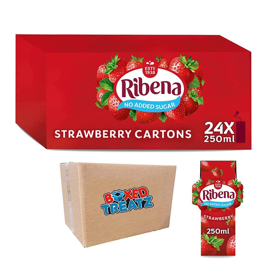 Ribena Strawberry Flavour Fruit Juice 24x 250ml Real Fruit | Rich In Vitamin C | No Artificial Colours or Flavours | Ready To Drink Boxed Treatz