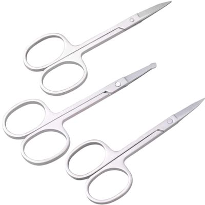 Wishbeauty Professional Small Ear Nose Hair Scissors, Curved and Safety Rounded Tip Grooming Trimming Beauty Shears for Nail, Toenail, Facial, Mustache, Eyebrows, and Eyelashes (Silver 3pcs Set)