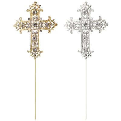 2 Pcs Cross Cake Toppers Rhinestone Cross Cupcake Toppers Glitter Crystal Dessert Cake Decorations for Birthday Wedding Baby Shower Christmas Baptism Communion Christening Religious Party Supplies