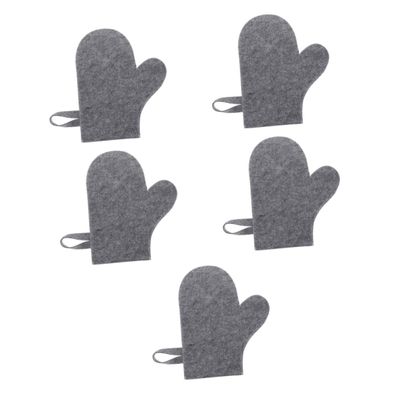 FOMIYES 5pcs Felt Sauna Mitt Heat Insulation Glove for Men Women Comfortable Bathing Sauna Accessory Breathable Quick Dry Design Practical Stylish Grey Color