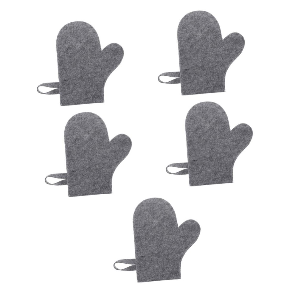 FOMIYES 5pcs Felt Sauna Mitt Heat Insulation Glove for Men Women Comfortable Bathing Sauna Accessory Breathable Quick Dry Design Practical Stylish Grey Color