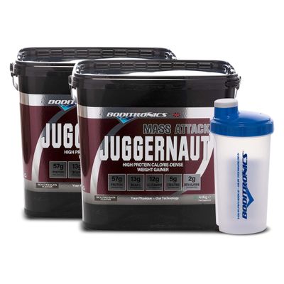 Boditronics Mass Attack Juggernaut Powder with FREE Shaker Weight Gainer Powder, All In One Muscle Mass Gainer, High Protein Powder with 5g Creatine, BCAA, Glutamine and Beta Alanine (Rich Chocolates)