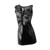 Long Lingerie for Women Plus Size Sexy Neck Lace Elastic Wet Look PU Dress Flirty Bodycon Chemise for Women Plus Size (Black, S) view 2