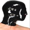 Sexy Black Latex Rubber Gummi Hood Mask Removable Eyes Mouth Patch Neck Collar,Blue,Small view 2
