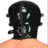 Sexy Black Latex Rubber Gummi Hood Mask Removable Eyes Mouth Patch Neck Collar,Blue,Small view 3