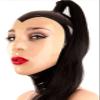 Sexy Black Latex Rubber Mask Hood with Black Hair Pigtail for Party Latex Hood Mask Include Wigs,with Wigs (Transparent + Black),Small view 1