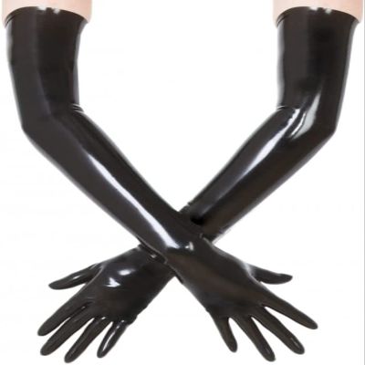 100% Latex 3D Mould Opera Long Gloves Rubber Moulded Seamless Gloves,Black,X-Large