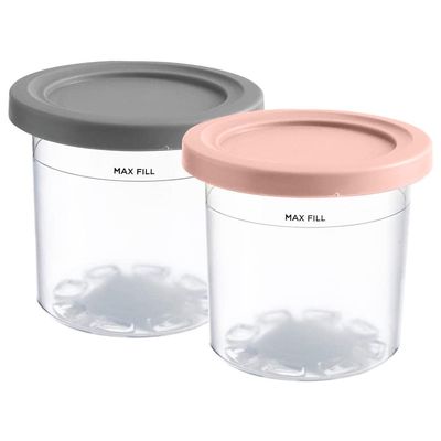 Ice Cream Tubs for Ninja Creami, 2/4 PCS Ice Cream Containers with Lids, Safe & Leak-Proof Ice Cream Pints for Ninja Creami NC301 NC300 NC299AMZ CN305A CN301CO Series Ice Cream Maker (Grey+Pink)