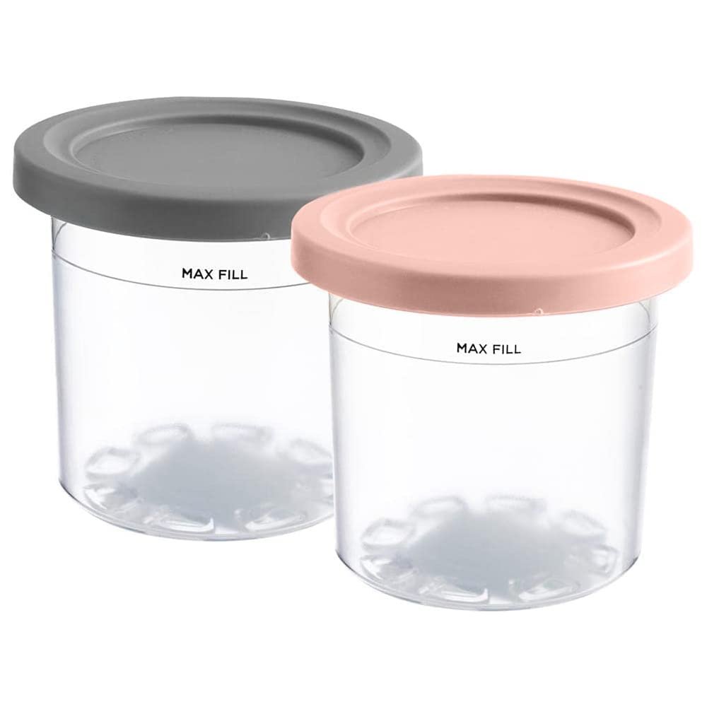 Ice Cream Tubs for Ninja Creami, 2/4 PCS Ice Cream Containers with Lids, Safe & Leak-Proof Ice Cream Pints for Ninja Creami NC301 NC300 NC299AMZ CN305A CN301CO Series Ice Cream Maker (Grey+Pink)