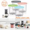 Ice Cream Tubs for Ninja Creami, 2/4 PCS Ice Cream Containers with Lids, Safe & Leak-Proof Ice Cream Pints for Ninja Creami NC301 NC300 NC299AMZ CN305A CN301CO Series Ice Cream Maker (Grey+Pink) view 2