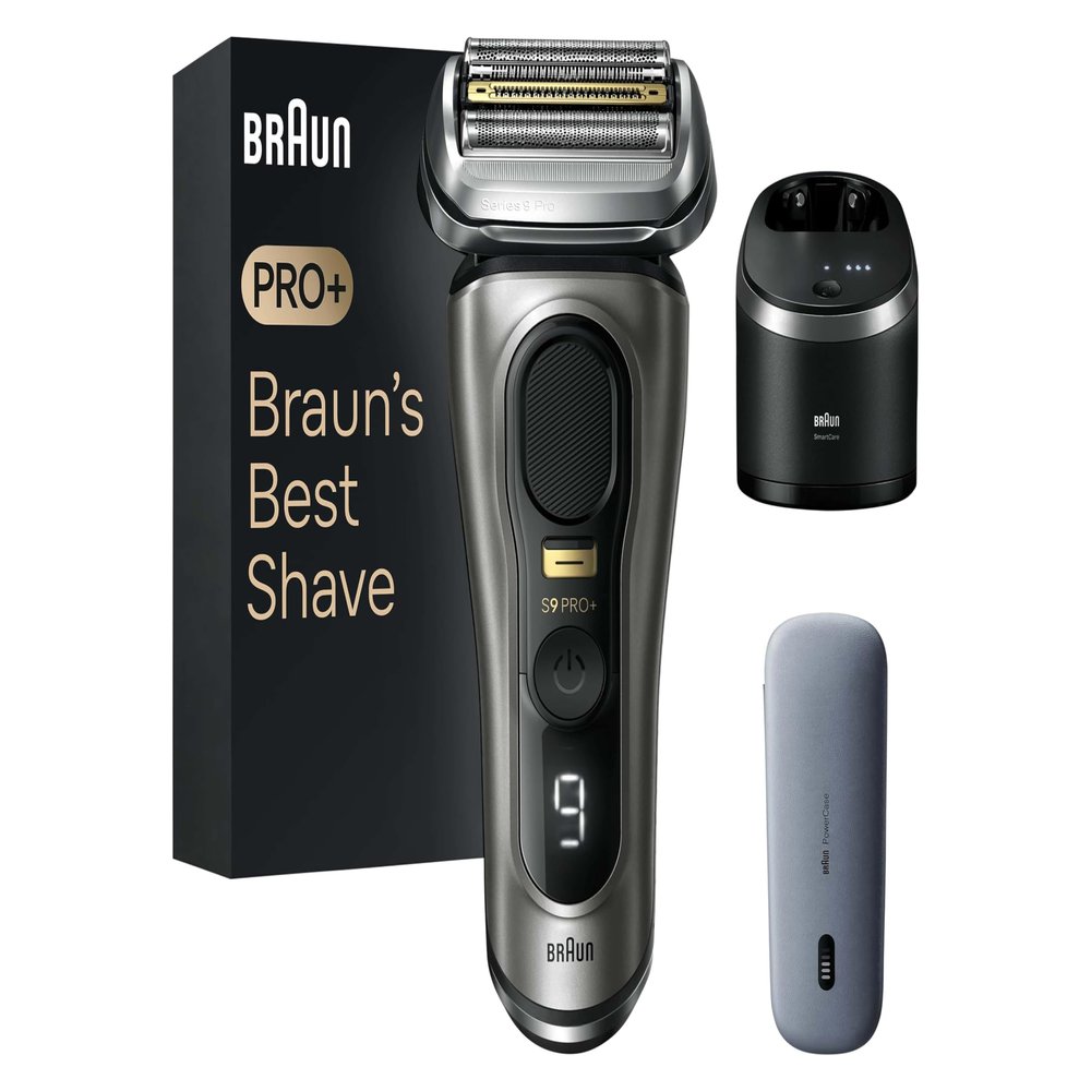 Braun Series 9 Pro+ Electric Shaver with 5 Pro Shaving Elements, Men's Electric Shaver, Long Hair Trimmer, Cleaning Station, Charging Case, PowerCase, Made in Germany, 9575cc, Grey