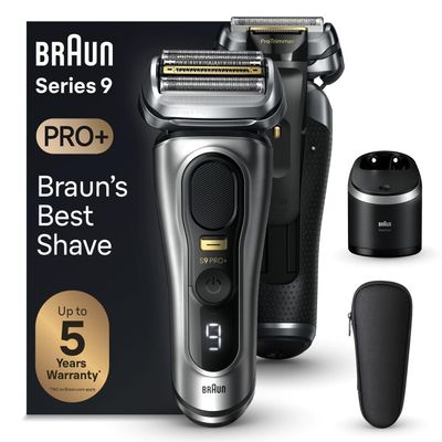 Braun Series 9 PRO +, Electric Beard Razor, Precision Trimmer, Travel Case, Flexible Blades, Smart Care Station, Dry or Under Water Use, Lithium Ion Battery, Gift Idea, 9567cc Silver