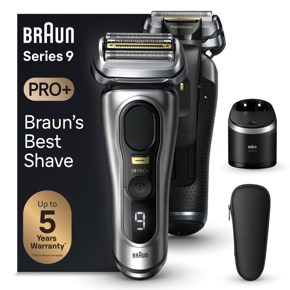 Braun Series 9 PRO +, Electric Beard Razor, Precision Trimmer, Travel Case, Flexible Blades, Smart Care Station, Dry or Under Water Use, Lithium Ion Battery, Gift Idea, 9567cc Silver