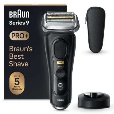 Braun Series 9 PRO Plus Electric Shaver for Men, 5 Pro Shave Elements and Precision Long Hair ProTrimmer, Charging Stand, Wet and Dry Electric Razor with 60min Runtime, 9510s, Black