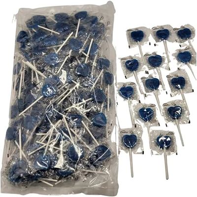 Bulk Heart Shaped Lollipops - Individually Wrapped Blue Love Heart Lolly's - approx 192pcs - Blue Raspberry Flavour Lolly - Wedding Favours - Baby Shower - Gender Reveal