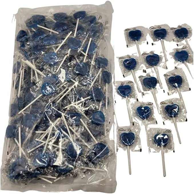 Bulk Heart Shaped Lollipops - Individually Wrapped Blue Love Heart Lolly's - approx 192pcs - Blue Raspberry Flavour Lolly - Wedding Favours - Baby Shower - Gender Reveal