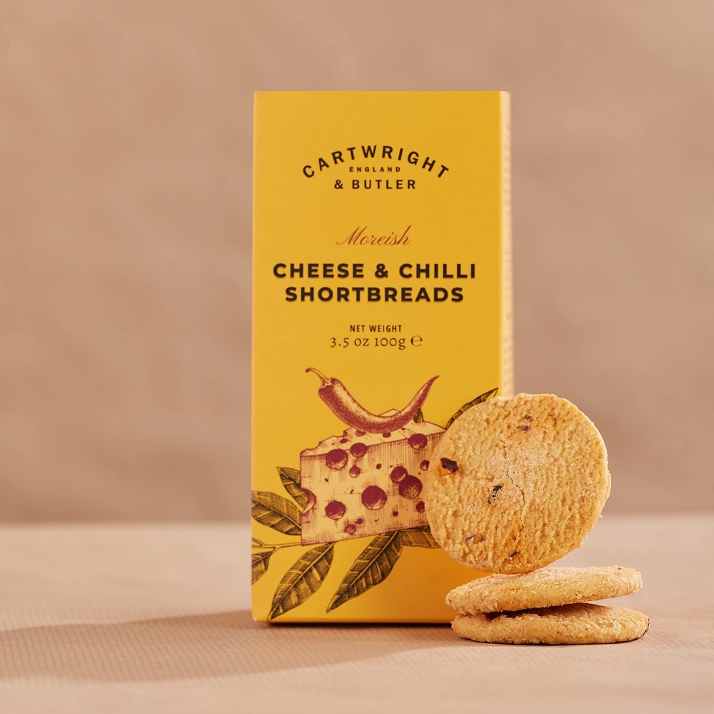 Cartwright & Butler | Cheese & Chilli Shortbreads In Carton - Birthday Treats, Thank You Gift, Thinking of You, Father's Day Gift, Savoury Gift