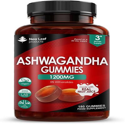 Ashwagandha Gummies 1200mg  3 Months Supply High Strength 5% Withanolides - Real Fruit Juice, No Artificial Colours or Flavours  Pure Ashwagandha Root Extract, Gluten Free, UK Made by New Leaf
