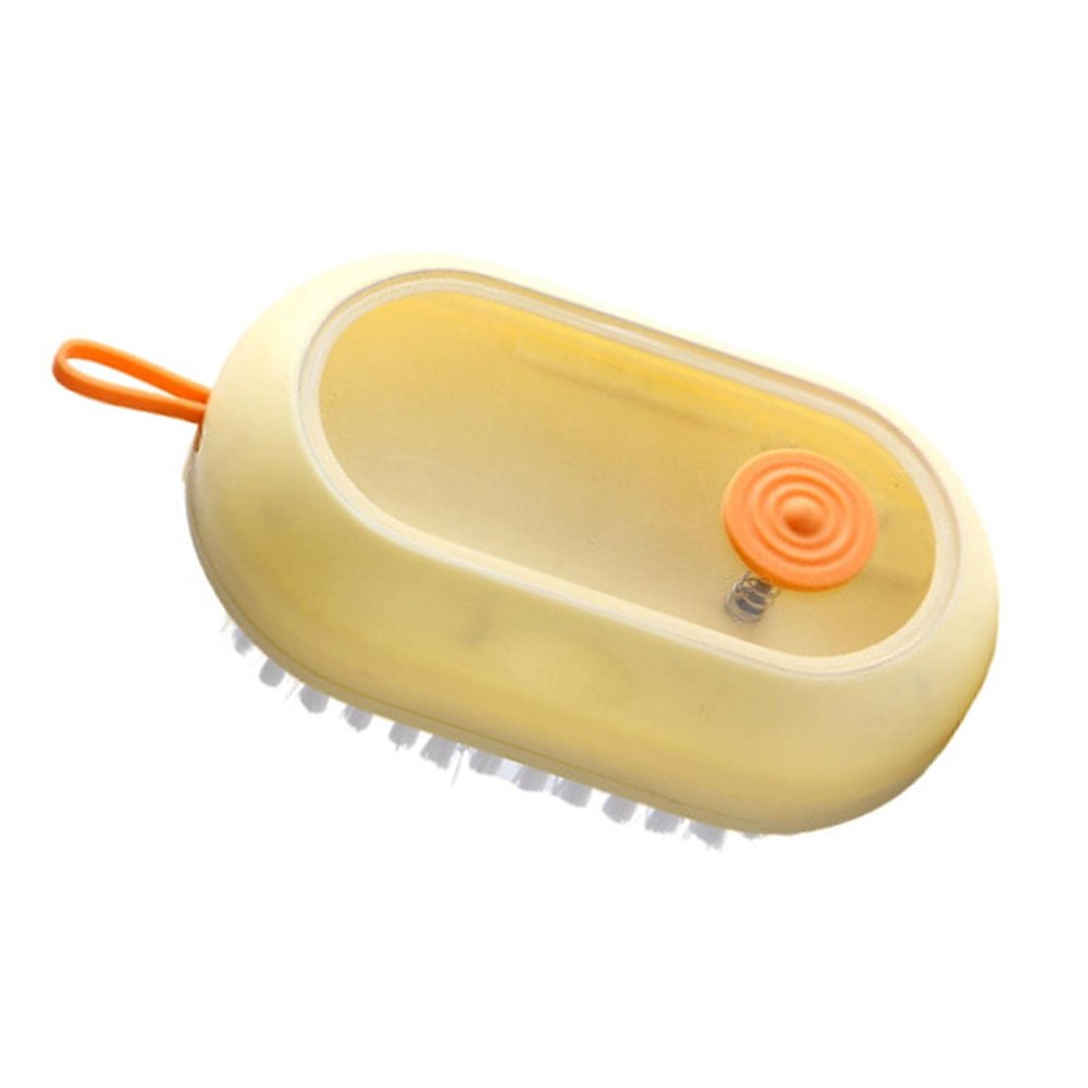 Milageto Soap Dispensing Cleaning Brush Soap Foam Shoe Scrubbing Brush Portable Multifunctional Clothes Shoes Washing Brush Household, Yellow 1pcs, 12cmx6.5cmx2.5cm