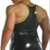 Handmade Black Latex Male Vest Tank Rubber Fetish Tops with Yellow Trim,Customize,Medium view 2