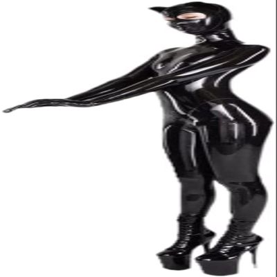 ANTIY Sexy Black Latex Full Body Catsuit with Cat Ear Hood, Gloves, Socks & Neck Collar, Ladies, X-Small