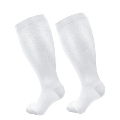 Cheeroyal 2 pair Plus Size Compression Socks for Women & Men, 20-30 mmhg Extra Wide Calf Knee High Stockings for Circulation Support (4XL, White)
