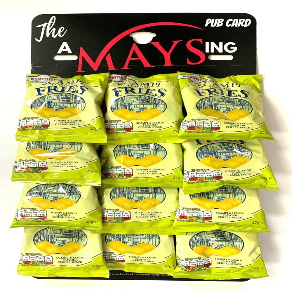 British Food Shop Smiths Scampi Fries Bar Snacks on 'The AMaysing' Pub Hanging Card, 12 Count (Pack of 1)