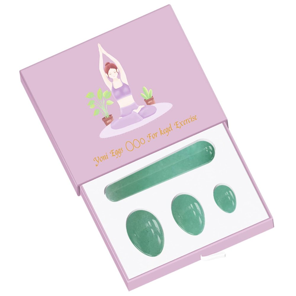 Green Aventurine Yoni Egg Kege Ball Natural Jade Eggs Women Kegel Exerciser Drilled and Undrilled Feminine Hygiene Balls,Undrill Set with Box