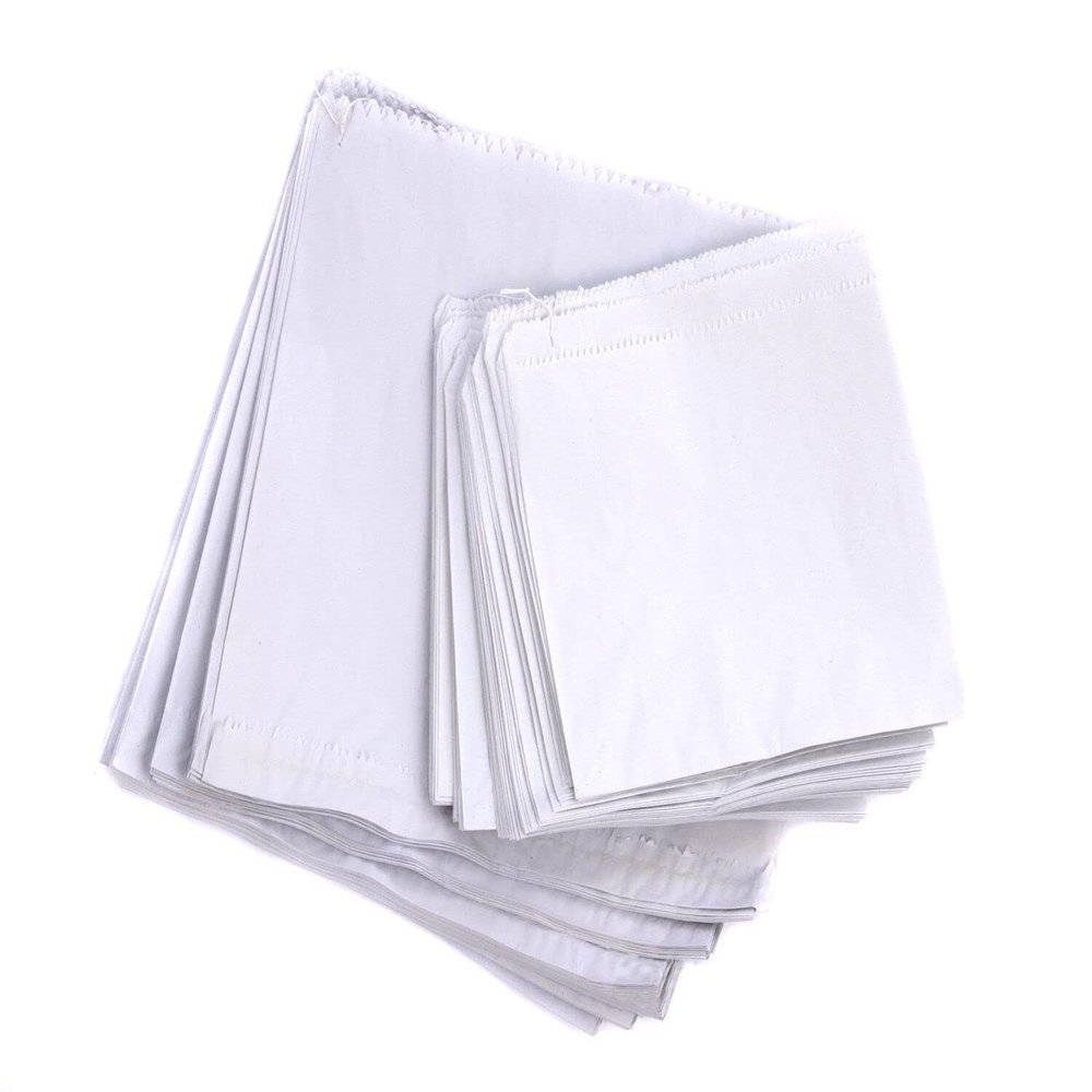 300 8.5" x 11" White Sulphite Strung Paper Bags | Takeaway Lunch Fruit Bakery Food | Recyclable Bio Degradable