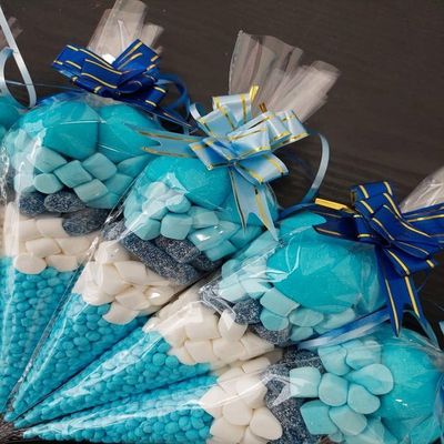 Pre-Filled Sweet Cones - Blue Millions Sweet Cones Kids Party Bags Children's Birthday party anniversary christening baby shower gender reveal wedding (1 Count (Pack of 5))