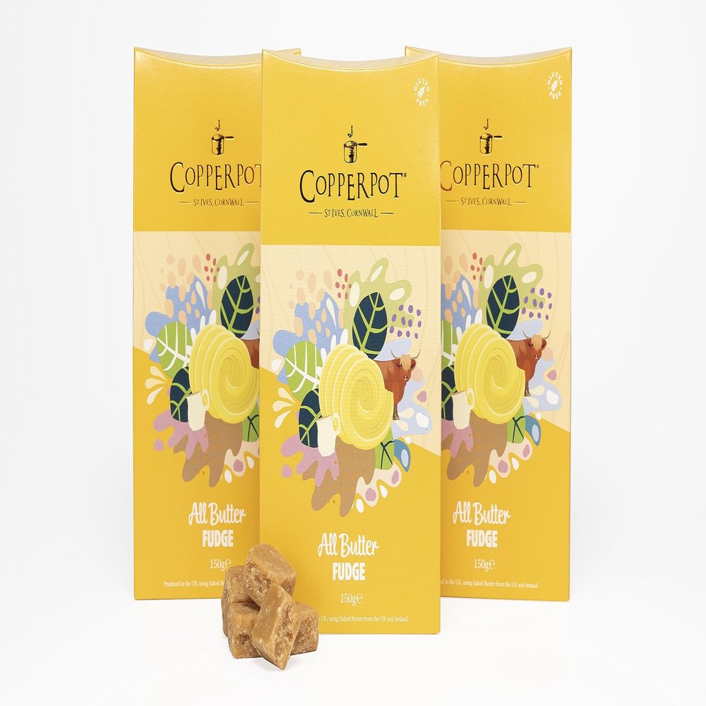 Copperpot  | All Butter Fudge | Cornish Fudge Sweets Gift Box | Produced in UK, Gluten Free & Vegetarian | Made in Cornwall | Pack 3 Units x 150g