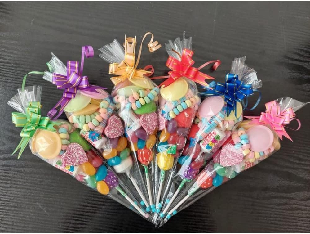Retro Sweet Pre Filled Cones Kids Party Bags Children's Birthday Party Bags Favours, Unisex - Assorted Sweet Cone with colorfull Bow (1 Count (pack of 5))