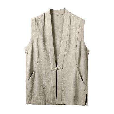 Linen vest men's vest top cardigan vest loose regular fit top casual style jacket summer men blouse casual jacket suit vest regular fit casual shirt Henley shirt, khaki, XXXL